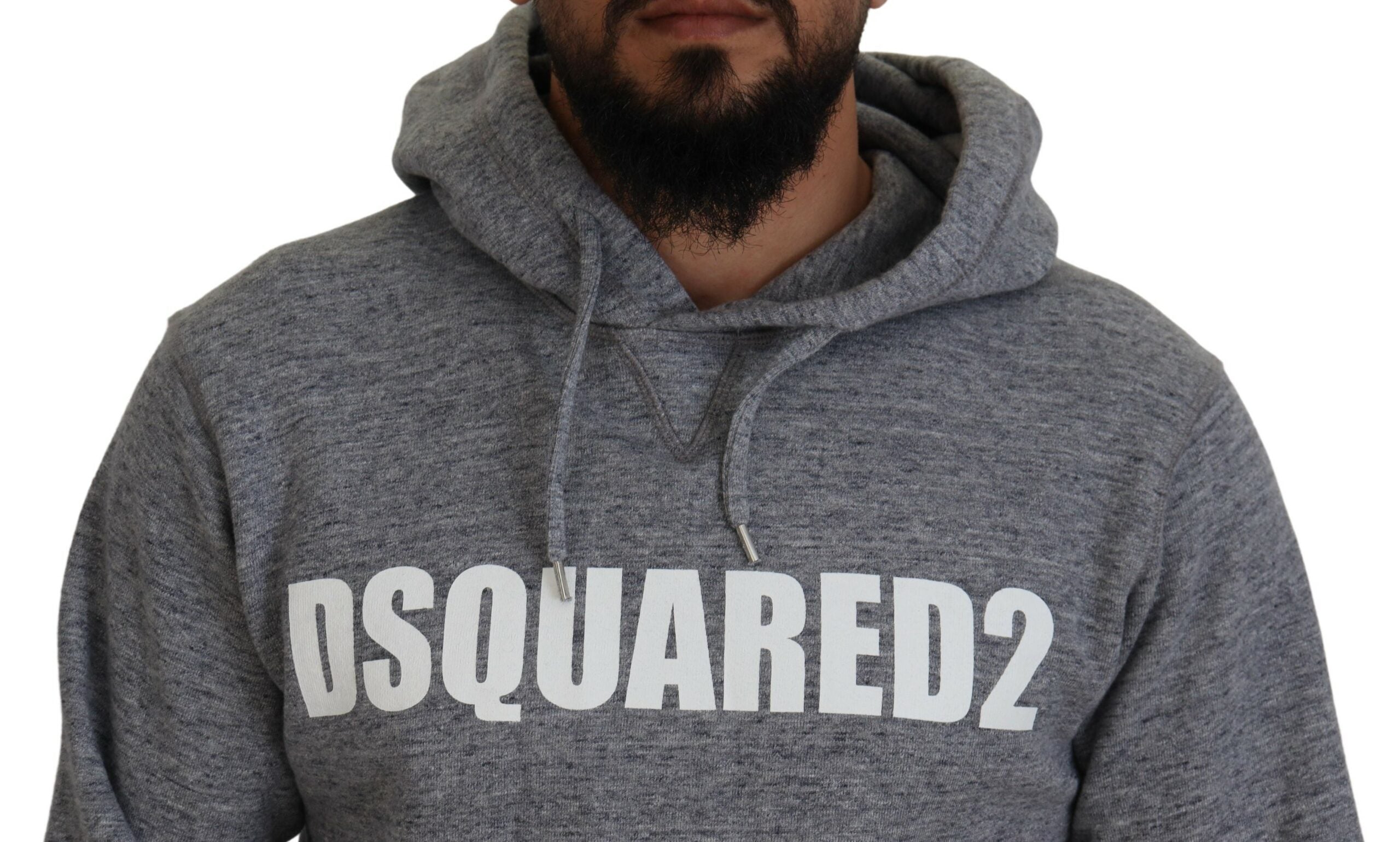 Erkekler için logo baskılı Dsquared² gri pamuklu kapüşonlu üst